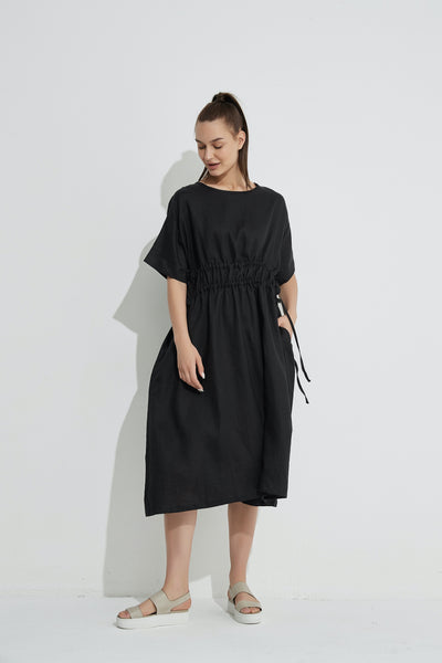 Double Drawcord Dress- Black
