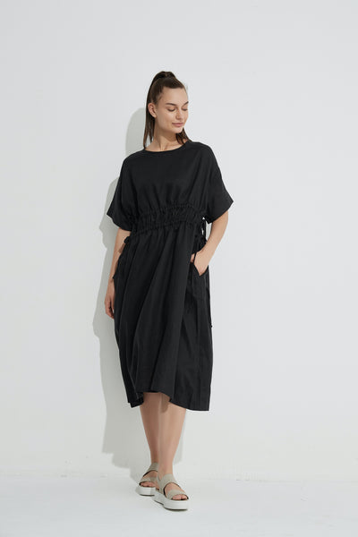 Double Drawcord Dress- Black