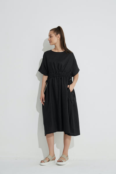 Double Drawcord Dress- Black