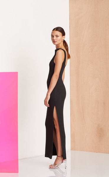 Noir Et Blanc Midi Dress- Black