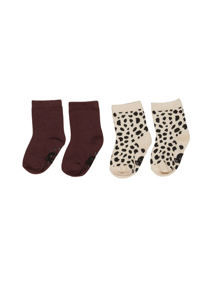 Animal Socks 2pk- Burgundy/ Sand