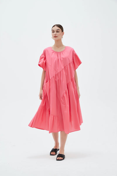 ANGLE TIER DRESS- CANDY PINK