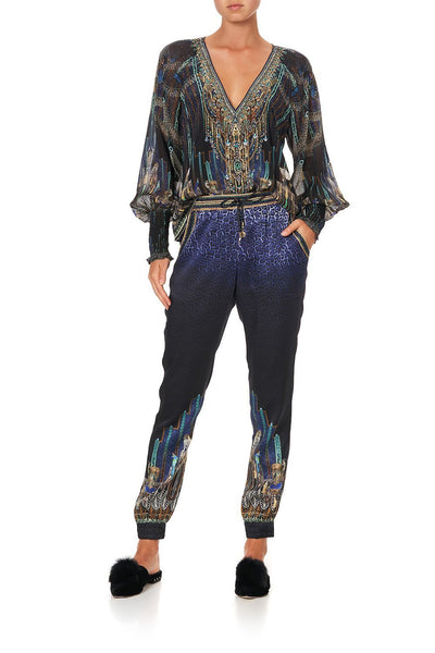 Shirred Cuff Blouse- Dripping In Deco