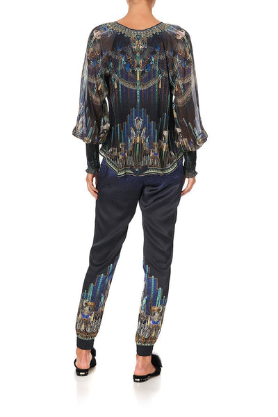 Shirred Cuff Blouse- Dripping In Deco