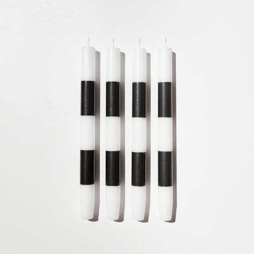 FOUR x STRIPED CANDLES - BLACK + WHITE