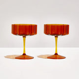Two Wave Coupe Glasses- Amber