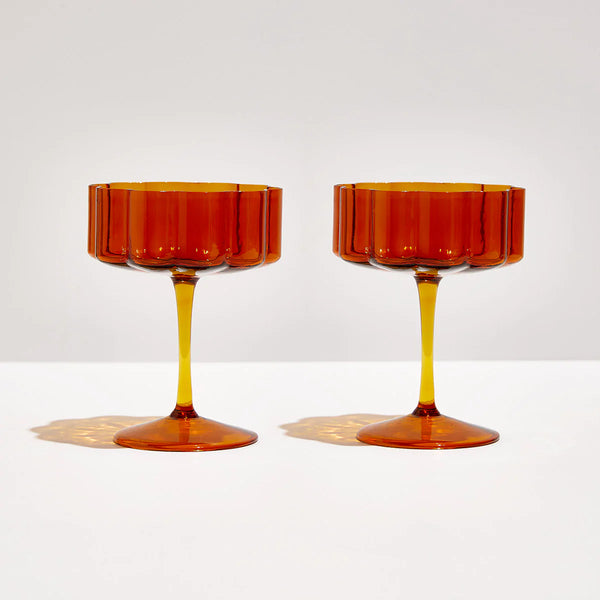 Two Wave Coupe Glasses- Amber