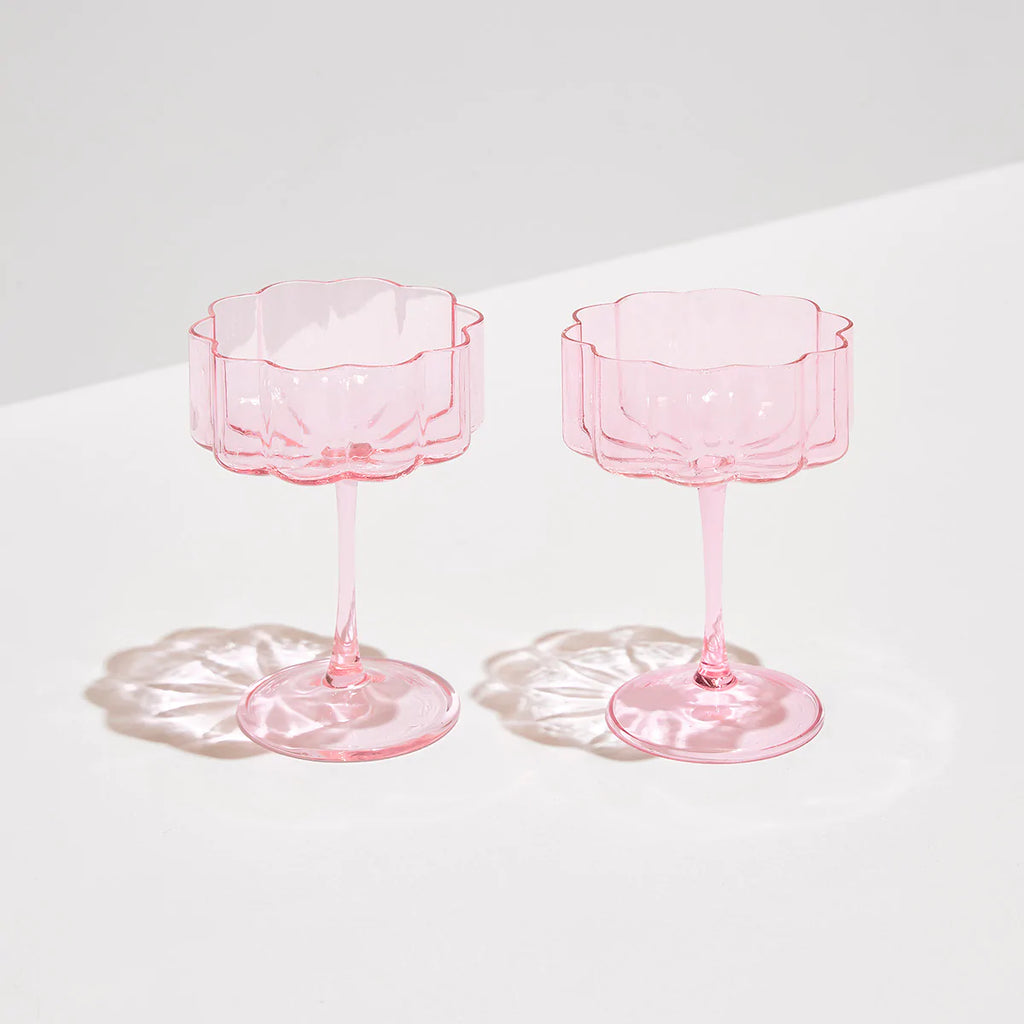 Two Wave Coupe Glasses- Pink