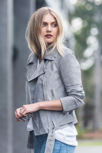 Classic Biker Jacket- Grey Suede