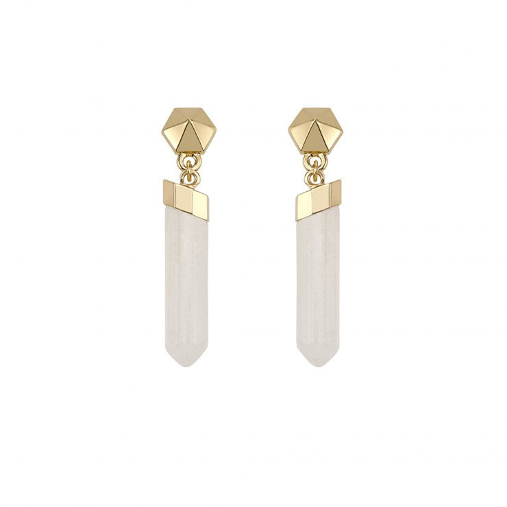 Dawns Exhale Drop Earring- Clear Quartz/Gold