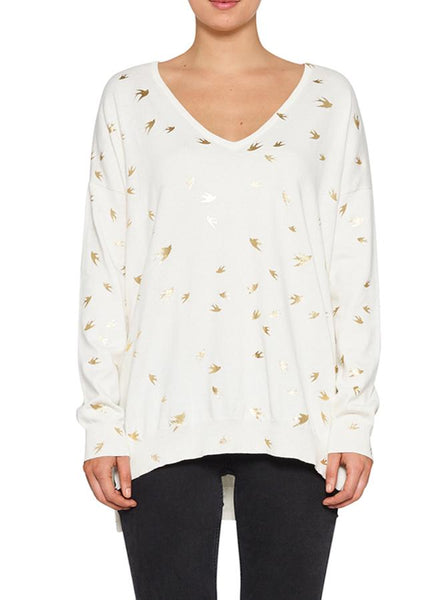 Escape V-Neck Sweater- White/Gold