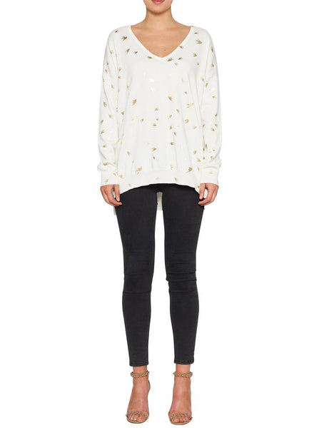 Escape V-Neck Sweater- White/Gold