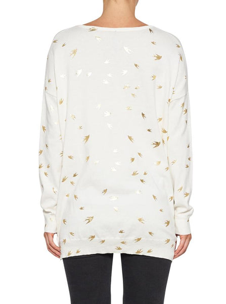 Escape V-Neck Sweater- White/Gold