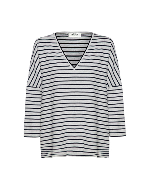 V Short Sl Sweater- Chalk Marl/Ink Marl