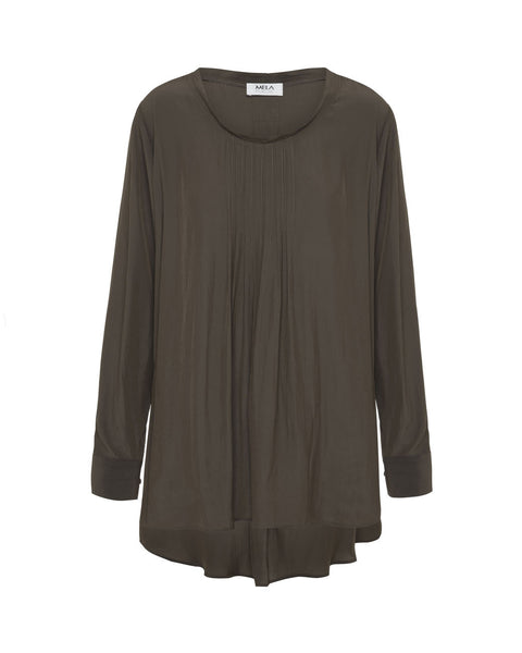 Micro Pleat Blouse- Denim