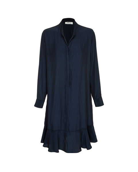 Frill Hem Shirt Dress- French Navy