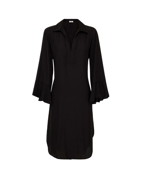 Flute Sleeve Dress- Denim