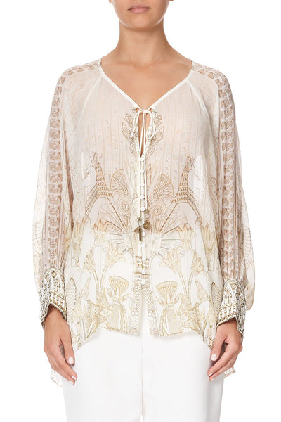 Raglan Sleeve Button Up Top- The Queens Chamber