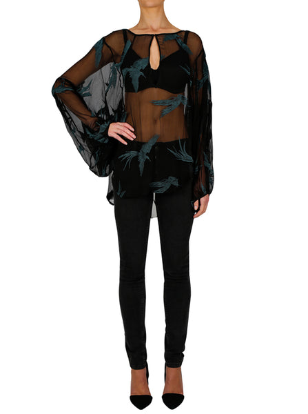 Fly Away Blouse- Black/ Teal