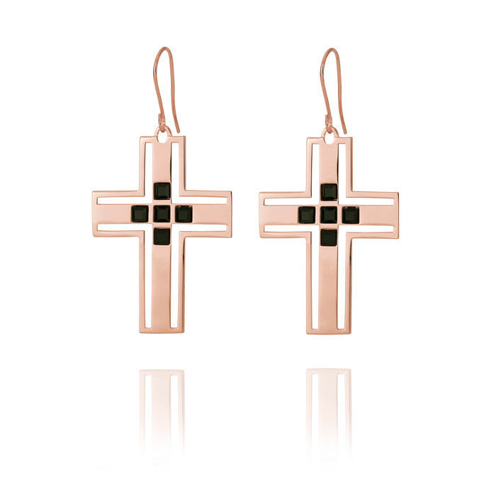 The Ritchie Cross Earring- Rose Gold + Onyx