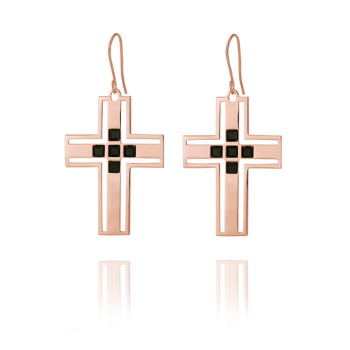 The Ritchie Cross Earring- Rose Gold + Onyx