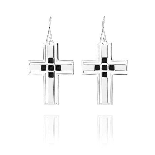 The Ritchie Cross Earring- Sterling Silver + Onyx