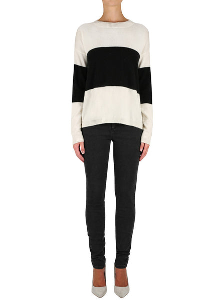 Hyperluxe Stripes Sweater- Ivory/Black