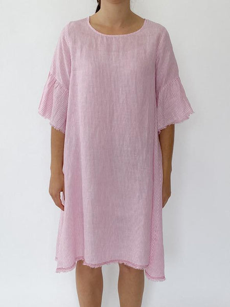 Frayed Edge Dress- Pink Stripe