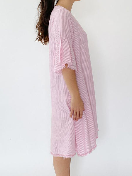 Frayed Edge Dress- Pink Stripe