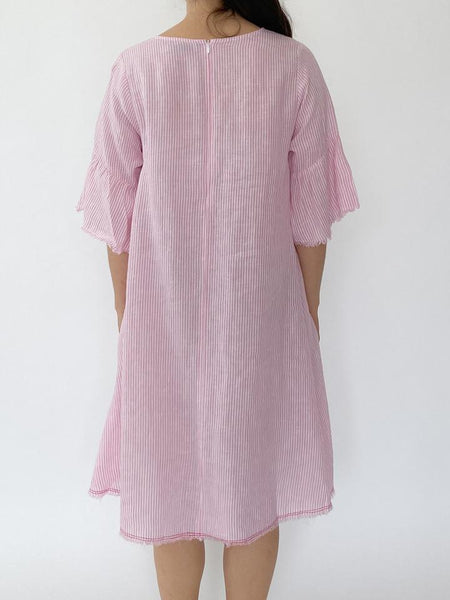 Frayed Edge Dress- Pink Stripe