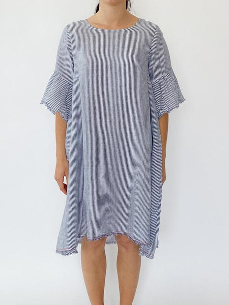 Frayed Edge Dress- Navy Stripe