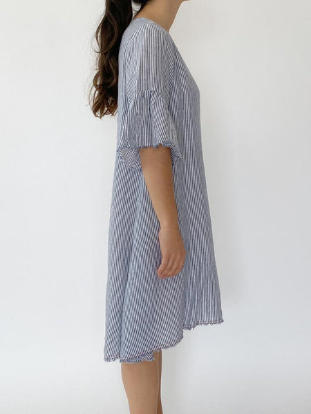 Frayed Edge Dress- Navy Stripe