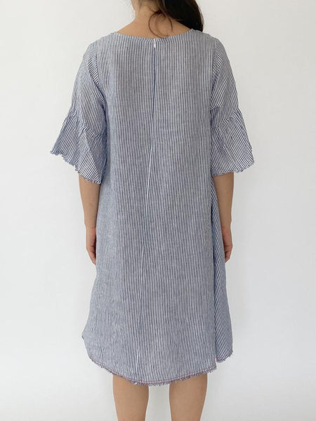 Frayed Edge Dress- Navy Stripe