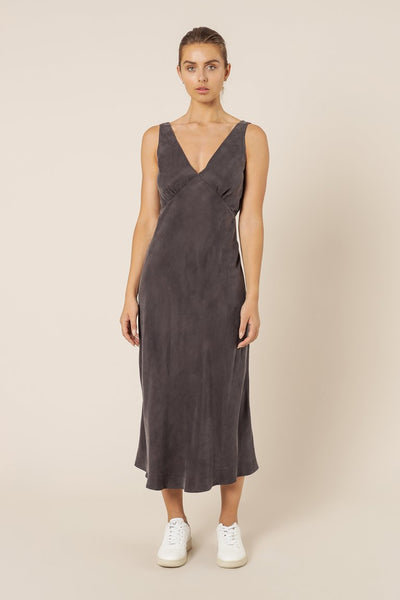 Reese Cupro V Neck Midi Dress- Coal