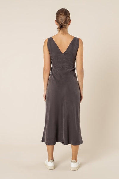 Reese Cupro V Neck Midi Dress- Coal
