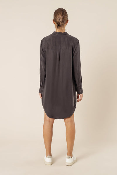 Reese Cupro Shirt Dress- Coal