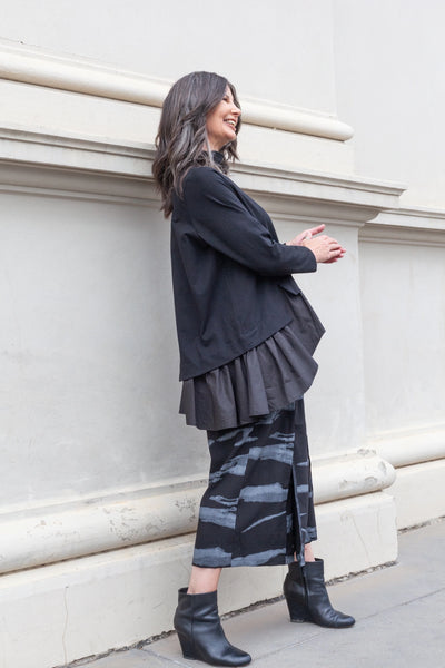 Funnel Neck Flange Blouse- Black