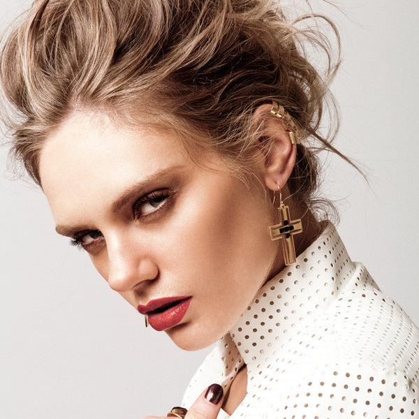 The Ritchie Cross Earring- Rose Gold + Onyx