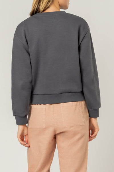 Nude Lucy Embr Slogan Sweater Washed Navy