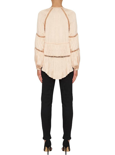 De Chine Wide Sleeve Blouse- Nude