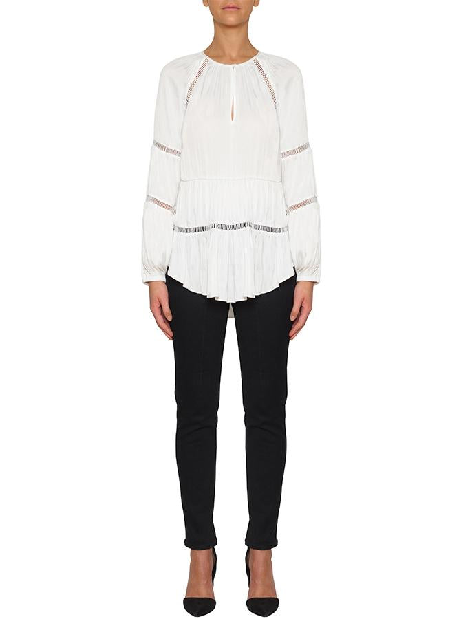 De Chine Wide Sleeve Blouse- White