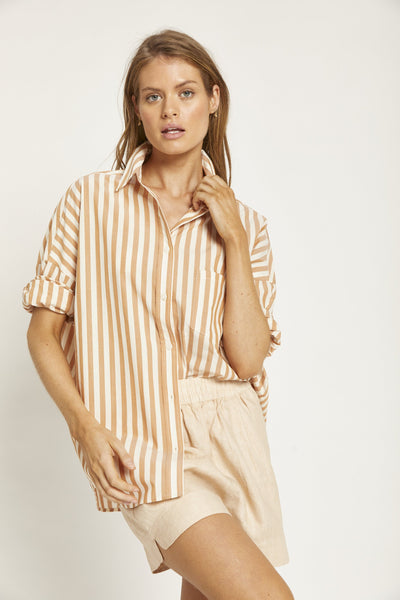 Chiara Shirt Stripes - Off White/ Tobacco