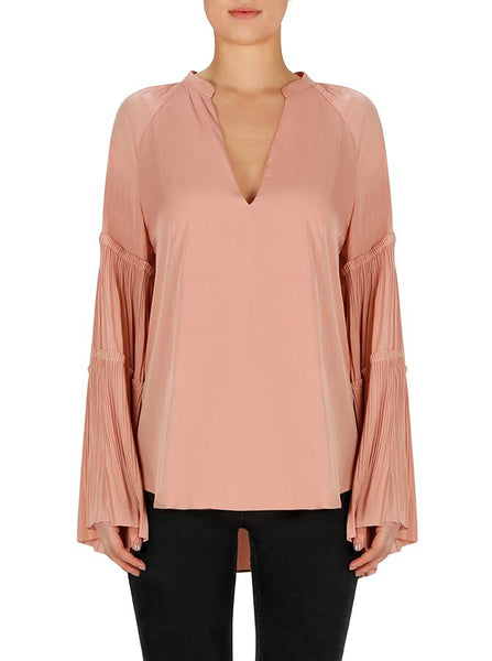 Look Twice Sunray Pleat Blouse- Terracotta