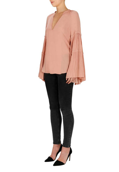 Look Twice Sunray Pleat Blouse- Terracotta