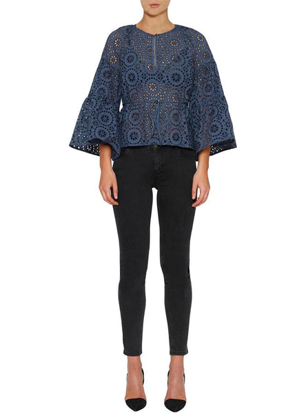 Mandala Drawstring Blouse- Slate