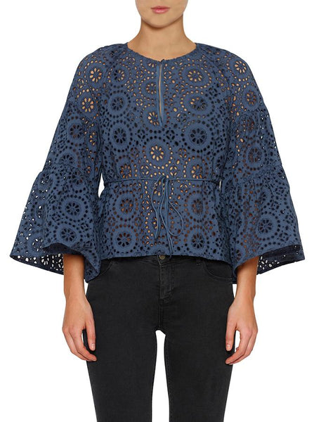 Mandala Drawstring Blouse- Slate