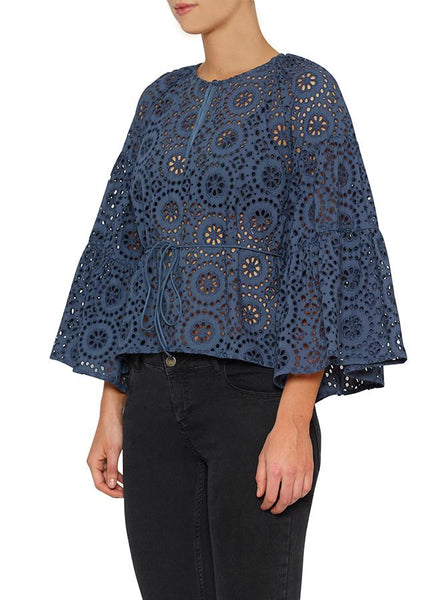 Mandala Drawstring Blouse- Slate