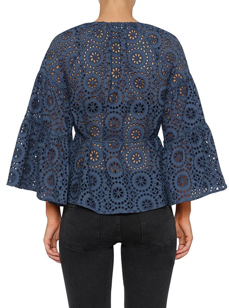 Mandala Drawstring Blouse- Slate