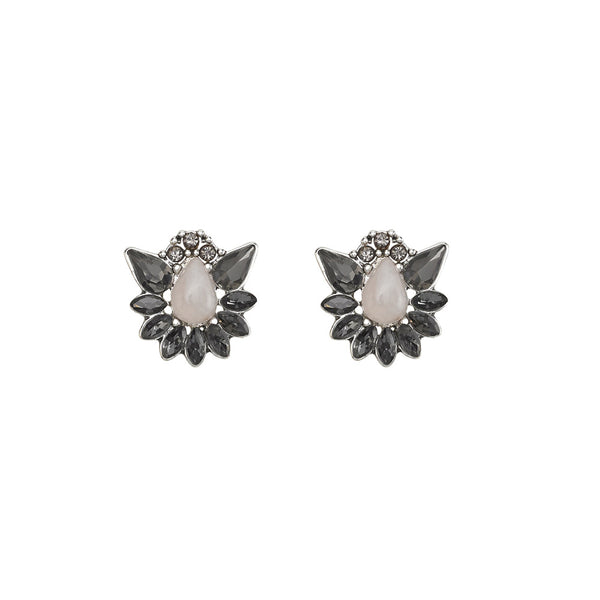Midnight Dahlia Stud Earrigs- Rose Quartz
