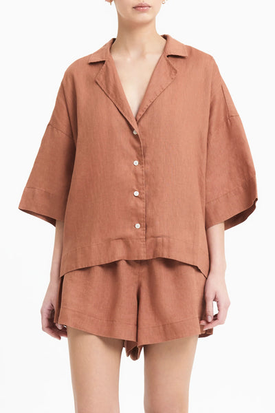 Lounge Linen Shirt- Terracotta